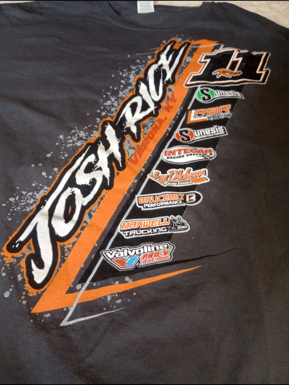 Josh Rice Gray Short-Sleeve Tee with Orange and White Racing Graphic Medium